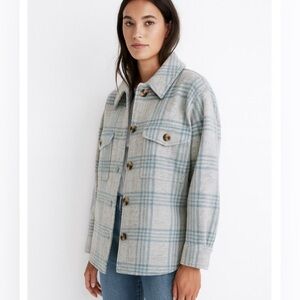 Madewell Women's Blue and Gray Plaid Utility Jacket
